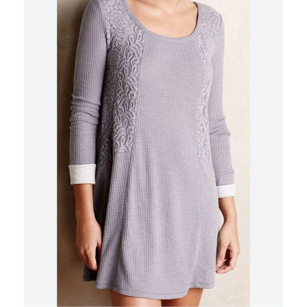 Anthropologie Eloise waffled knit swing lace dress tunic  small